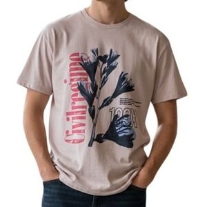 Civilregime Graphic T Shirt Floral Print Light Pink‎ Short Sleeve Cotton Men's L